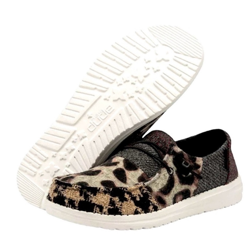 HEY DUDE Wendy Patchwork Java Animal Print Lightweight Slip On Comfy Size 5 NEW - Picture 1 of 14